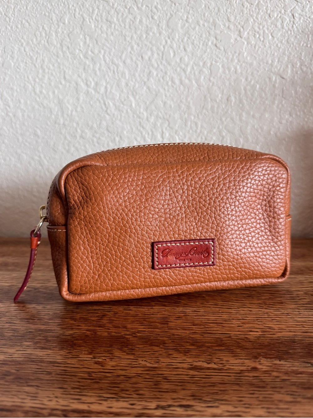 Dooney & Bourke Brown Neutral Cosmetic Travel Pebbled Leather Zipper Pouch
